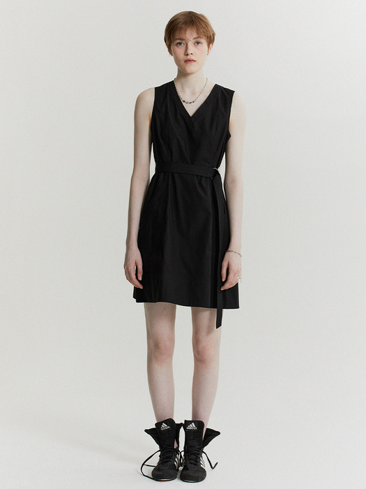 [COTTON] V-Neck Belted Mini Dress_2color