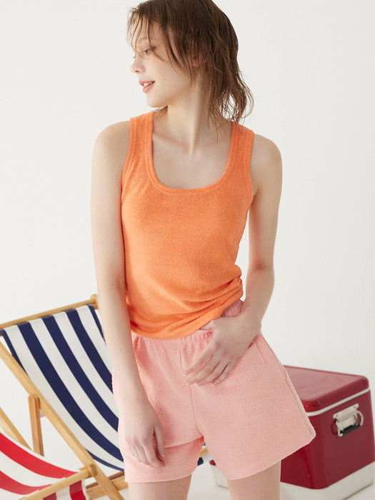 TERRY SQUARE NECK SLEEVELESS_Orange