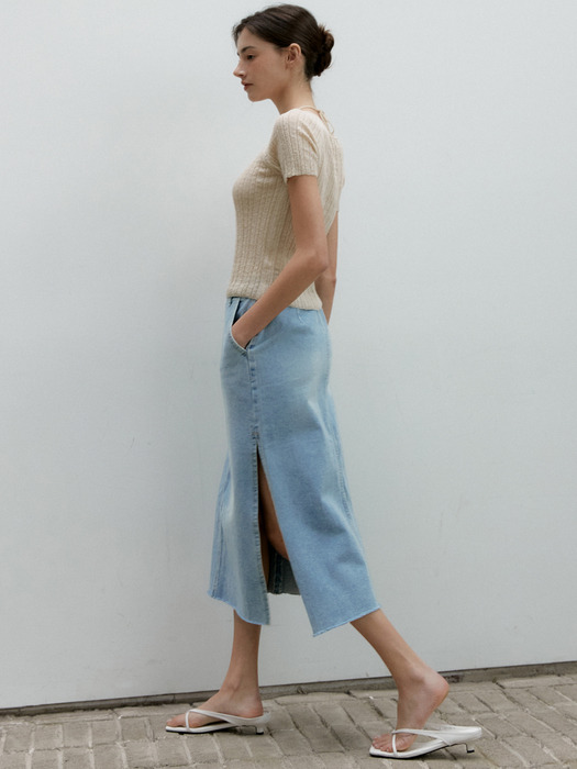 DENIM SLIT LONG SK