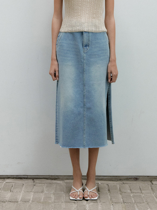 DENIM SLIT LONG SK