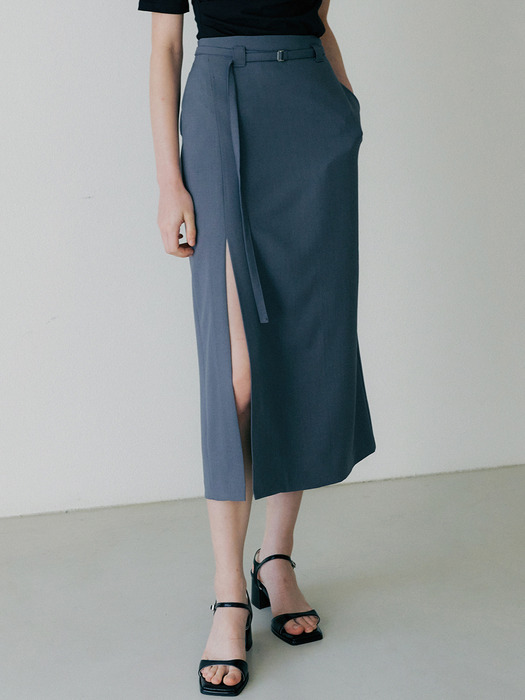 comos 870 low waist slit skirt (blue gray)