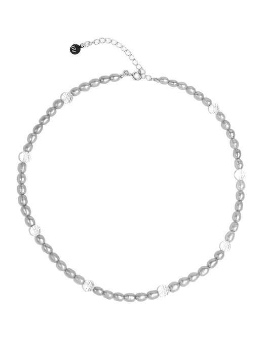 Gray Fresh-water-pearl And Crystal Silver Necklace In467 [Silver]