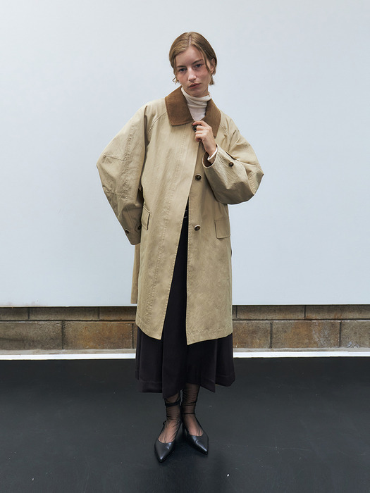 RTF CORDUROY COLLAR HALF TRENCH COAT_2COLORS