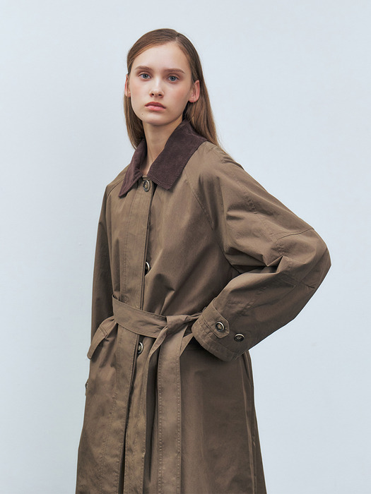 RTF CORDUROY COLLAR HALF TRENCH COAT_2COLORS