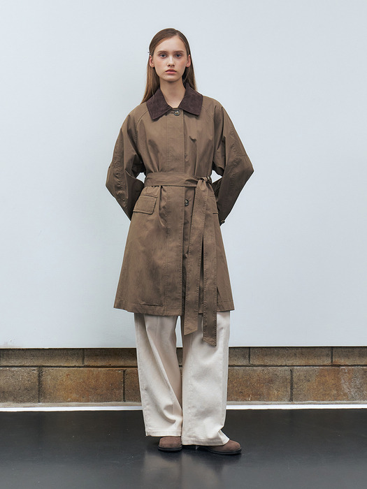 RTF CORDUROY COLLAR HALF TRENCH COAT_2COLORS