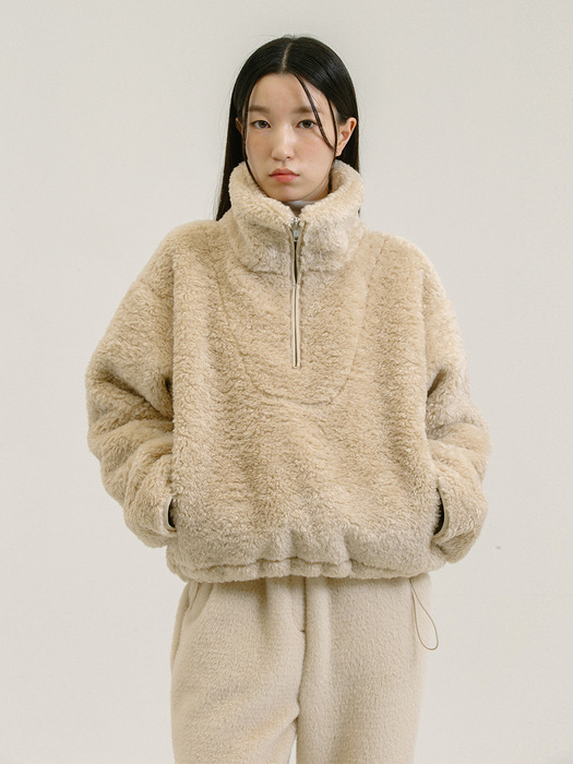 Shearling Crop Zip Up_Light Beige