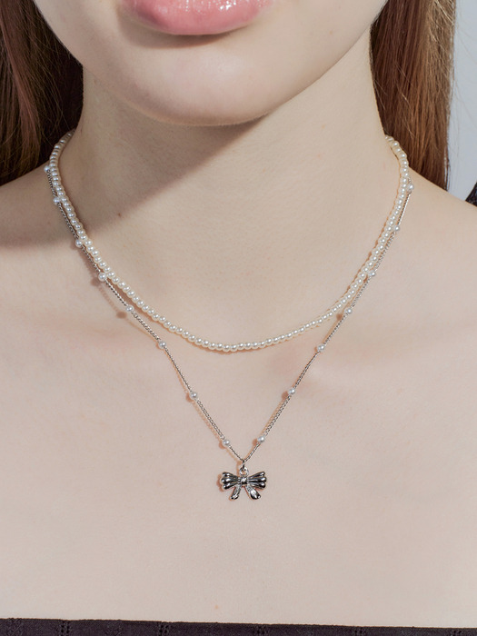 jane ribbon pearl necklace set