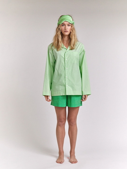 [Hanssem] 100% Cotton Pajamas for Unisex (Mint Striped-Green Short Pants Set)