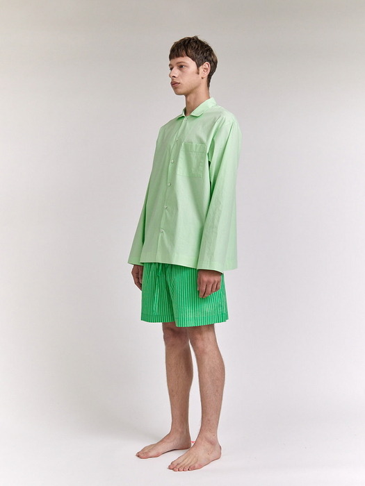 [Hanssem] 100% Cotton Pajamas for Unisex (Mint Striped-Green Short Pants Set)