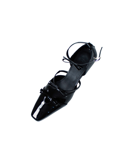 3-Strap Love-Tie Shoes (Enamel Black)