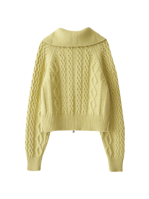 Big Collar Cable Zip-Up Knit Cardigan (Lime)