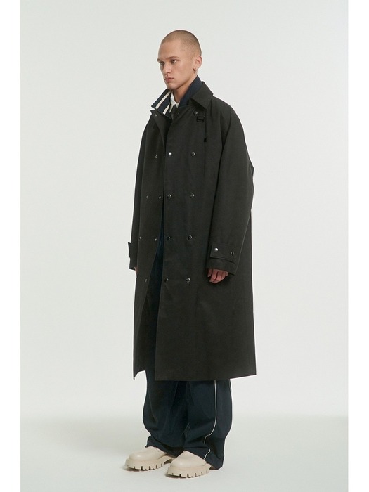 TWILL PANELED TRENCH COAT[BLACK]