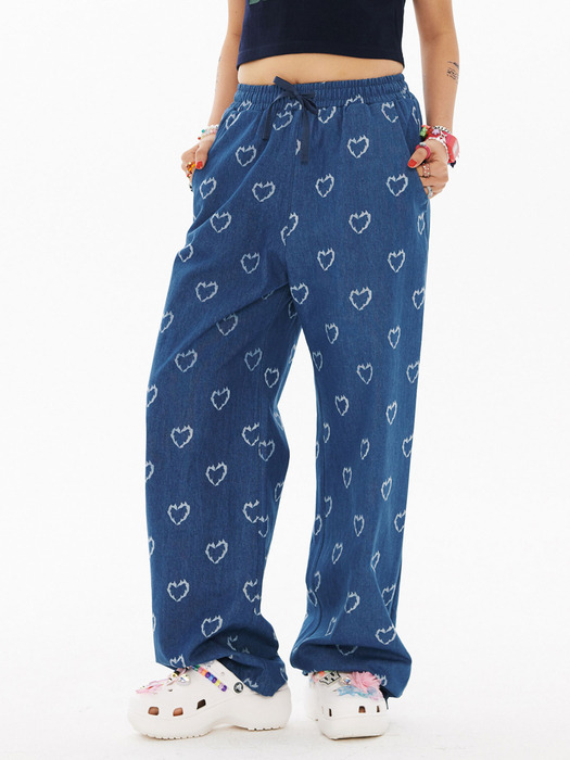 BN Heart Pattern Denim Jogger pants [Blue]