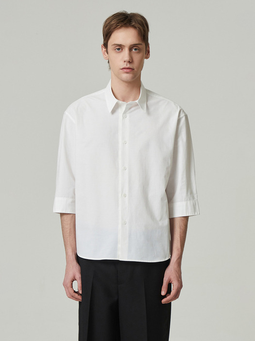 regular basic 3/4 sleeve shirt_CWSAM24301WHX