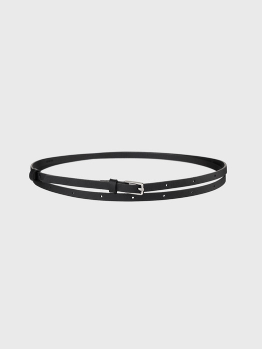 Thin leather belt (white / black)