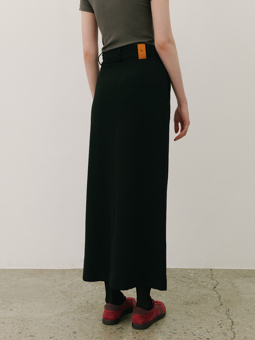 Straight Long Slit Skirt Black