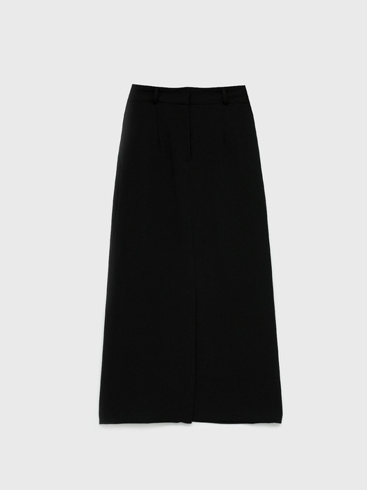 Straight Long Slit Skirt Black