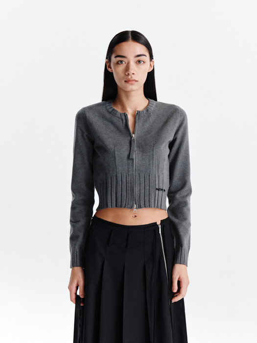 ROUND ZIP UP CROP CARDIGAN IN CHARCOAL