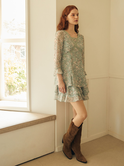 LACE TIERED MINI DRESS_MINT