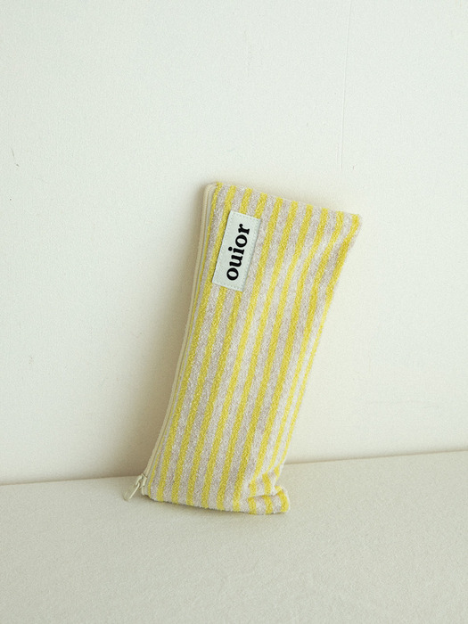 ouior flat pencil case_terry stripe yellow (topside zipper)