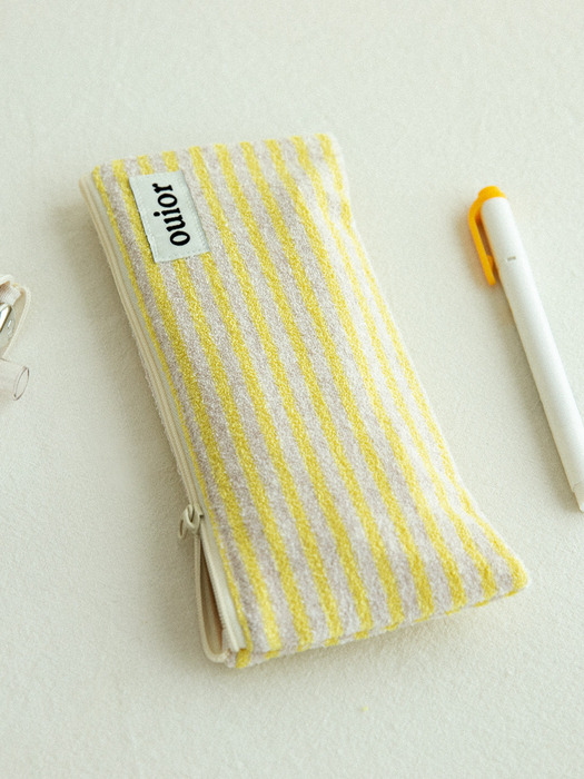 ouior flat pencil case_terry stripe yellow (topside zipper)