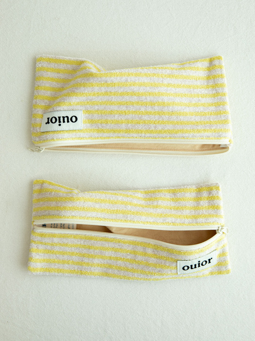 ouior flat pencil case_terry stripe yellow (topside zipper)