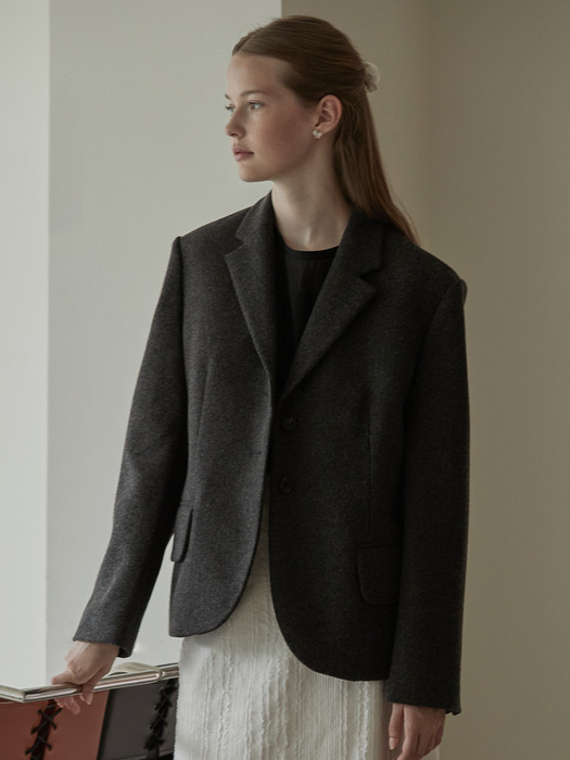 Wool overfit single jacket - Charcoal