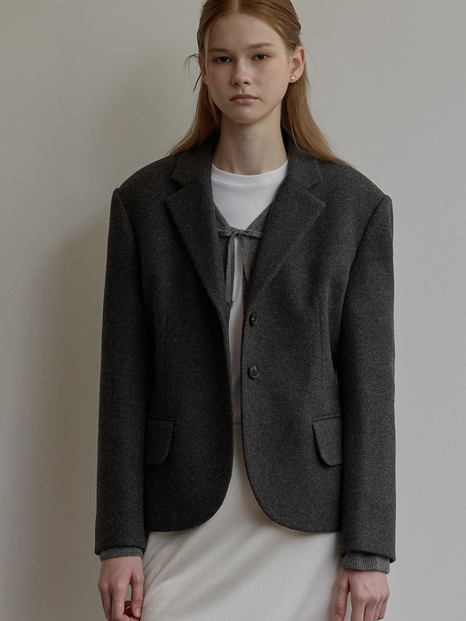 Wool overfit single jacket - Charcoal