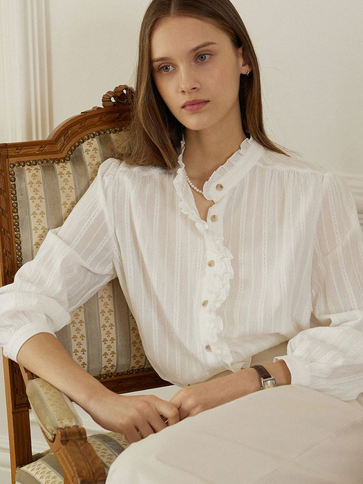 Textured Double Frill Blouse - White