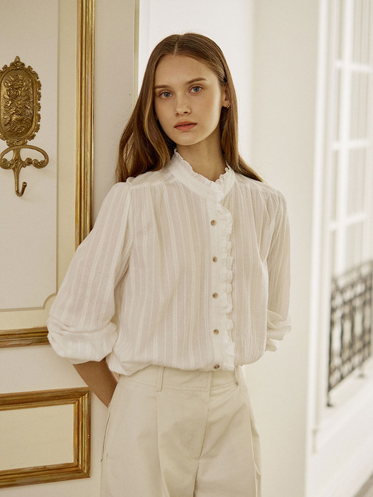 Textured Double Frill Blouse - White