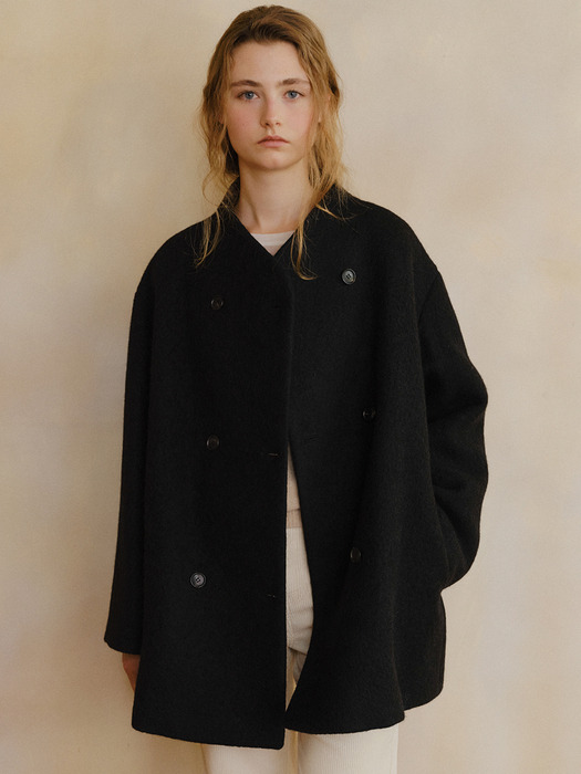 padded mohair double half coat (black)