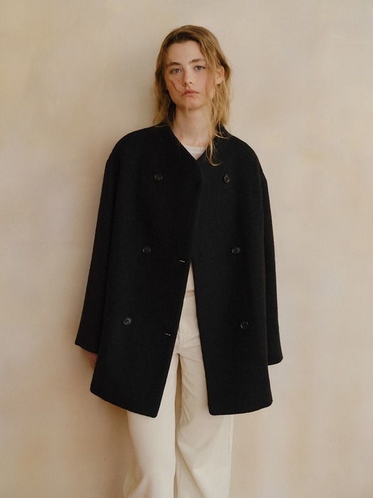 padded mohair double half coat (black)