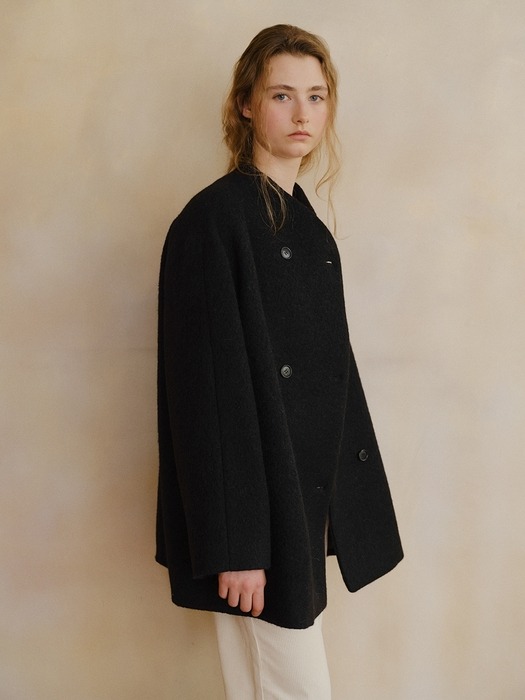 padded mohair double half coat (black)