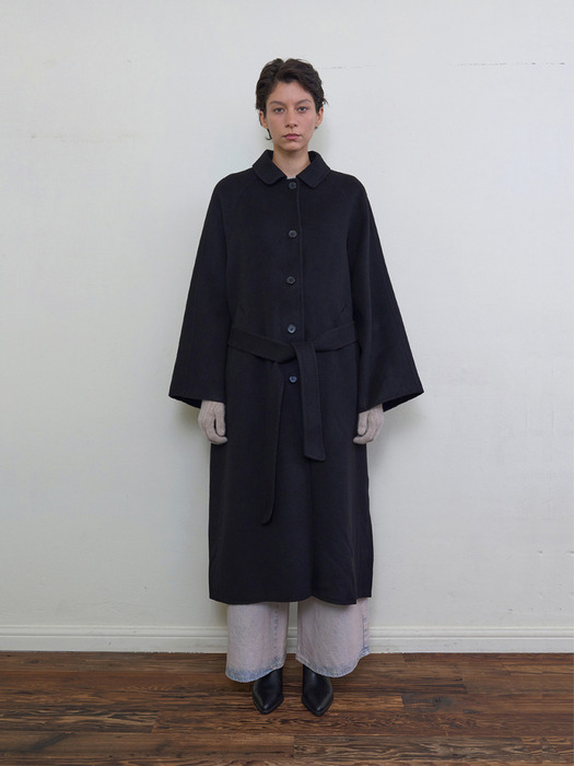 Solid Raglan Long Coat_Black