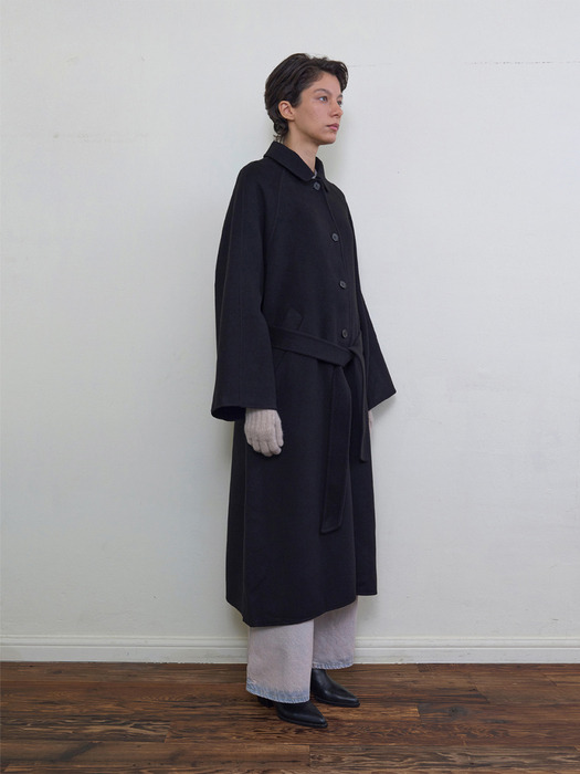 Solid Raglan Long Coat_Black