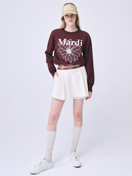 BOUCLE MARDI FLOWER KNIT PULLOVER_BURGUNDY IVORY