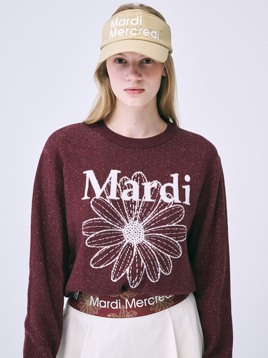 BOUCLE MARDI FLOWER KNIT PULLOVER_BURGUNDY IVORY