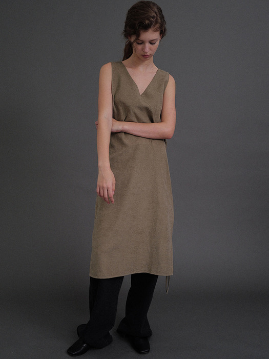 V-neck layered dress (khaki)