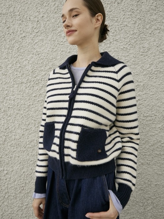 LIMOGES KNIT ZIP-UP CARDIGAN_NAVY