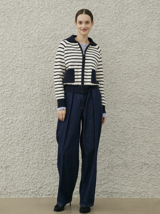 LIMOGES KNIT ZIP-UP CARDIGAN_NAVY