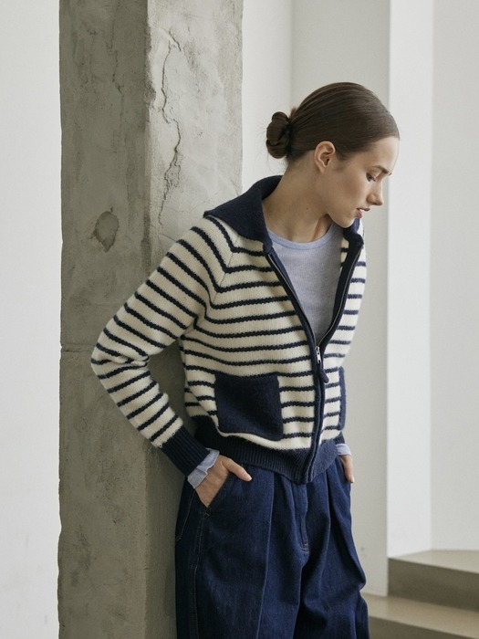 LIMOGES KNIT ZIP-UP CARDIGAN_NAVY