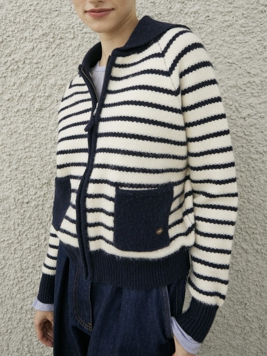 LIMOGES KNIT ZIP-UP CARDIGAN_NAVY