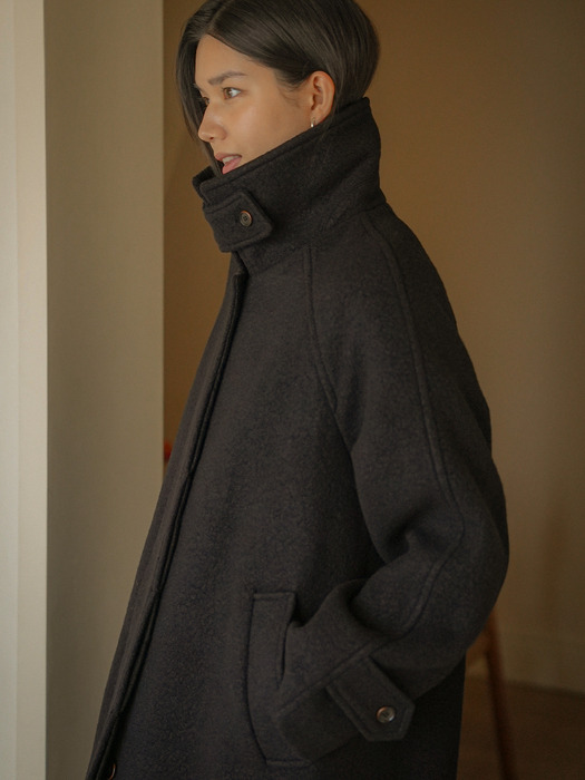 Boucle texture hidden button wool blend mac coat_Black