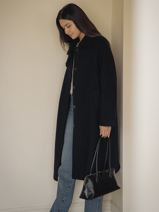 Boucle texture hidden button wool blend mac coat_Black