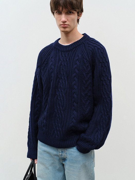 UNISEX CLASSIC FISHERMAN SWEATER NAVY_M_UDSW4D122N2