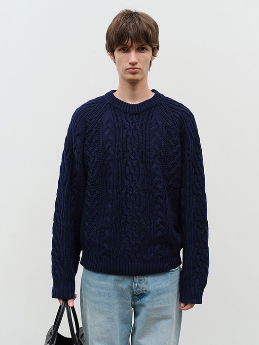 UNISEX CLASSIC FISHERMAN SWEATER NAVY_M_UDSW4D122N2