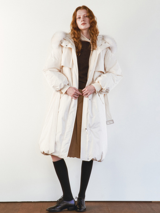 CLOUD TRENCH GOOSE DOWN COAT [IVORY][BLACK]