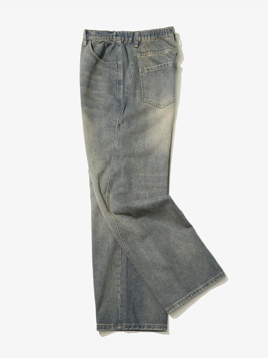 Vintage Curved Denim Pants Blue