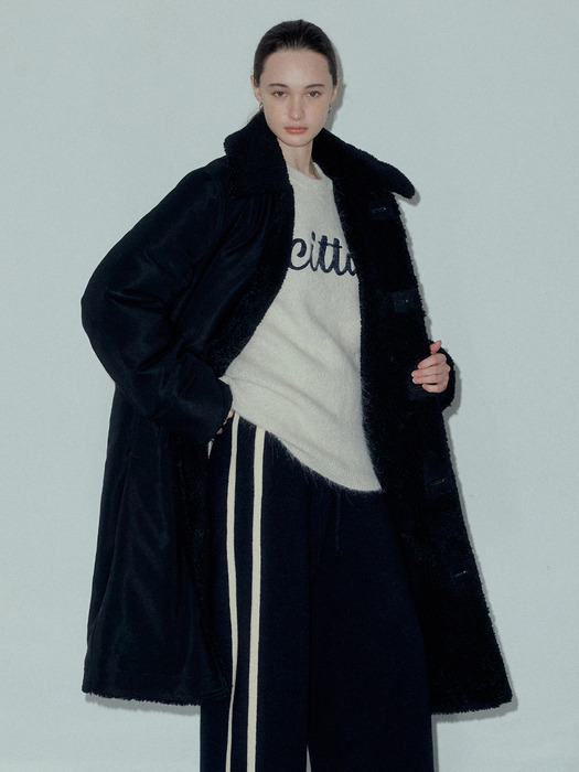 Wool Blend Shearing Mix Long Coat_CTO125(Black)