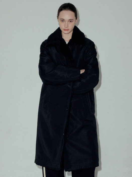 Wool Blend Shearing Mix Long Coat_CTO125(Black)